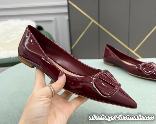 Top Grade Valentino VLOGO SIGNATURE Patent Leather Flat Ballerina Burgundy 0107072