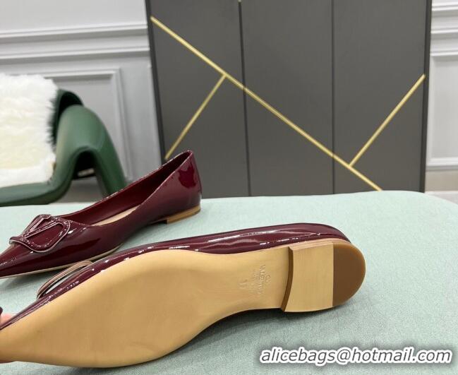 Top Grade Valentino VLOGO SIGNATURE Patent Leather Flat Ballerina Burgundy 0107072