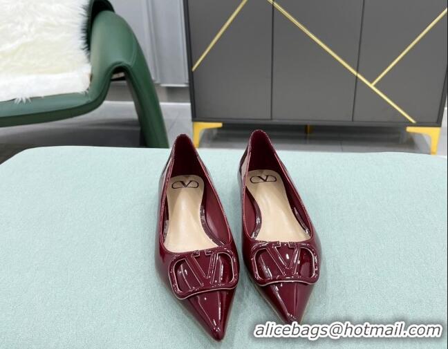 Top Grade Valentino VLOGO SIGNATURE Patent Leather Flat Ballerina Burgundy 0107072