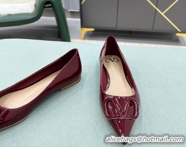 Top Grade Valentino VLOGO SIGNATURE Patent Leather Flat Ballerina Burgundy 0107072