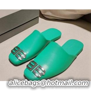 Low Cost Balenciaga BB Lambskin Flat Mules Green 121319