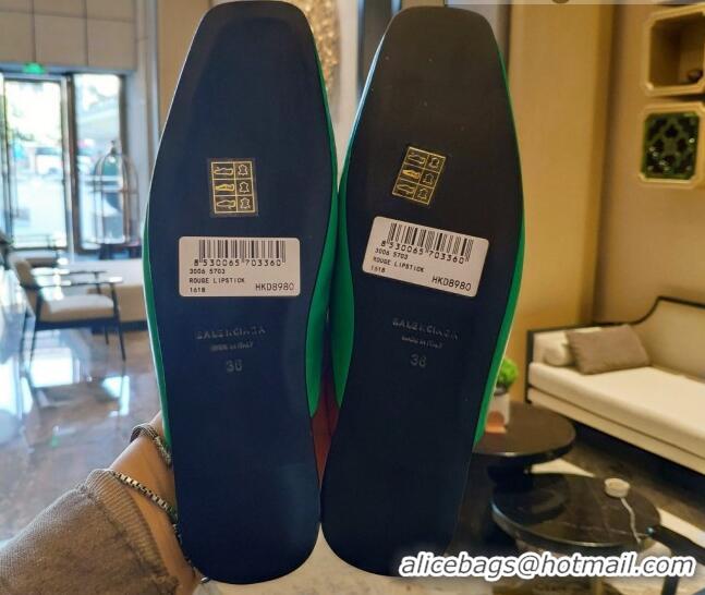 Low Cost Balenciaga BB Lambskin Flat Mules Green 121319