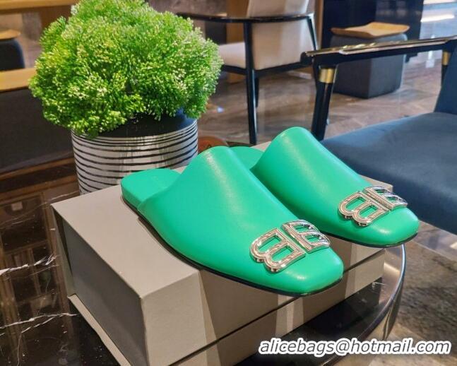 Low Cost Balenciaga BB Lambskin Flat Mules Green 121319