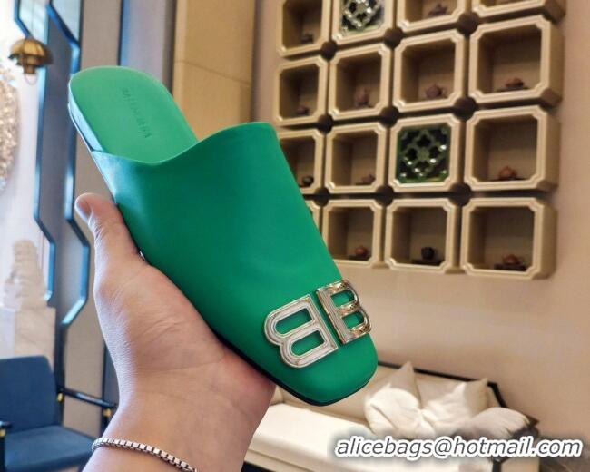 Low Cost Balenciaga BB Lambskin Flat Mules Green 121319