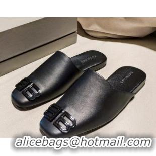 Best Design Balenciaga BB Lambskin Flat Mules 121319 All Black