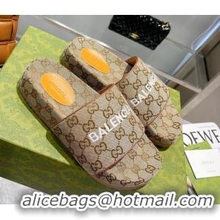 New Style Balenciaga x Gucci GG Canvas Slide Sandals 121343 Beige