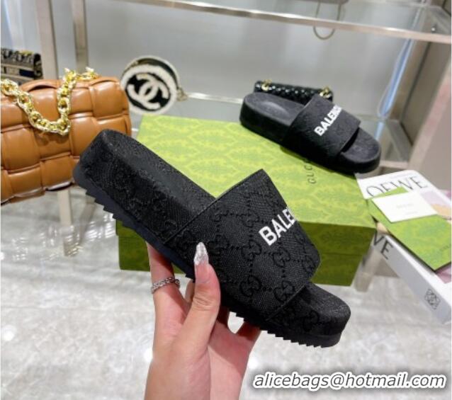 Unique Grade Balenciaga x Gucci GG Canvas Slide Sandals 121343 Black