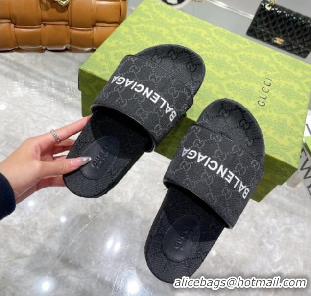 Unique Grade Balenciaga x Gucci GG Canvas Slide Sandals 121343 Black