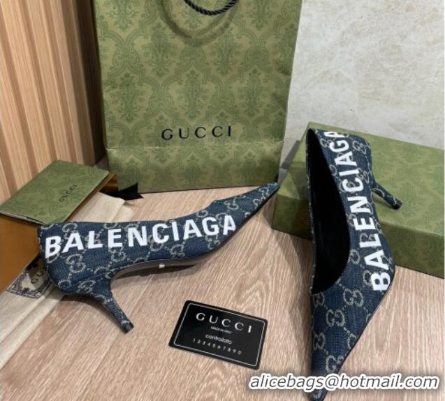 Discount Balenciaga x Gucci The Hacker Project GG Denim Square Knife Pumps 6.5cm 121356 Blue