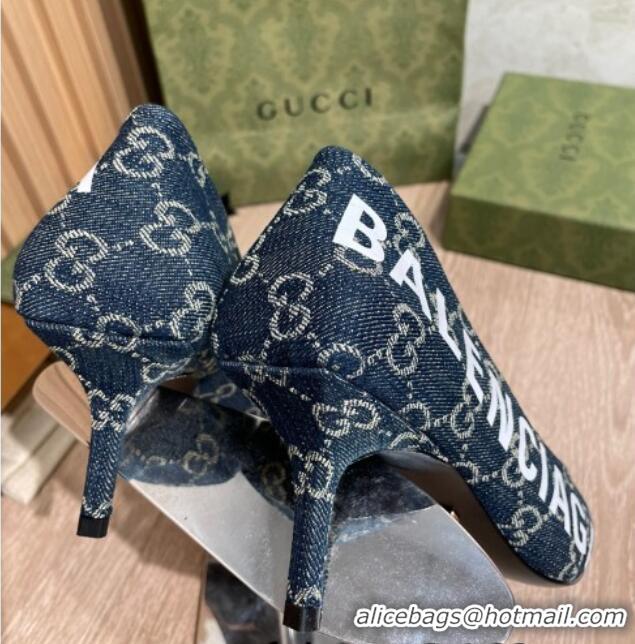 Discount Balenciaga x Gucci The Hacker Project GG Denim Square Knife Pumps 6.5cm 121356 Blue