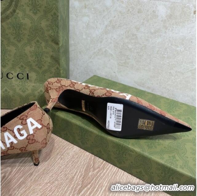 New Style Balenciaga x Gucci The Hacker Project GG Canvas Square Knife Pumps 6.5cm Beige/Brick Red 121357