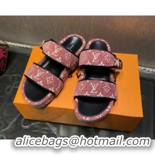 Charming Louis Vuitton Jumbo Monogram Velvet Flatform Slide Sandals Pink 121674