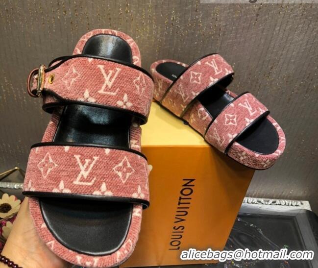 Charming Louis Vuitton Jumbo Monogram Velvet Flatform Slide Sandals Pink 121674