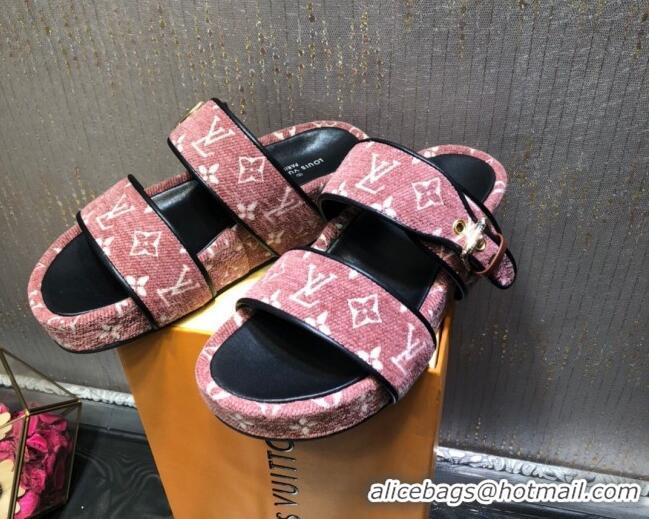 Charming Louis Vuitton Jumbo Monogram Velvet Flatform Slide Sandals Pink 121674