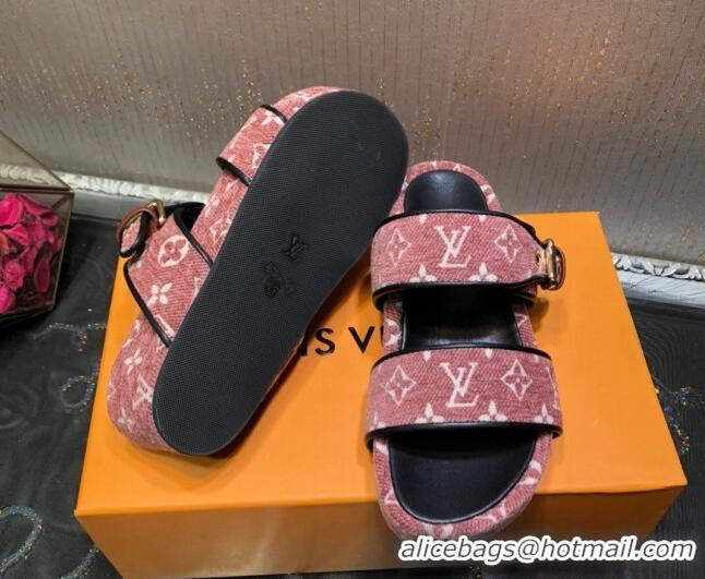 Charming Louis Vuitton Jumbo Monogram Velvet Flatform Slide Sandals Pink 121674