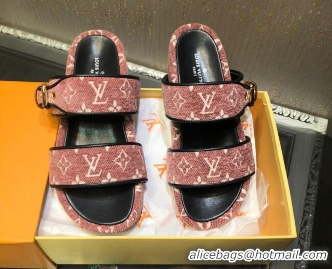 Charming Louis Vuitton Jumbo Monogram Velvet Flatform Slide Sandals Pink 121674