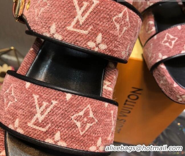 Charming Louis Vuitton Jumbo Monogram Velvet Flatform Slide Sandals Pink 121674