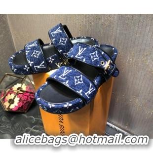 Top Quality Louis Vuitton Jumbo Monogram Velvet Flatform Slide Sandals 121674 Blue