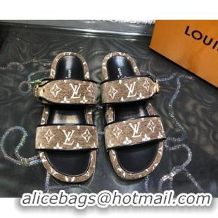 Discount Louis Vuitton Jumbo Monogram Velvet Flatform Slide Sandals 121674 Khaki