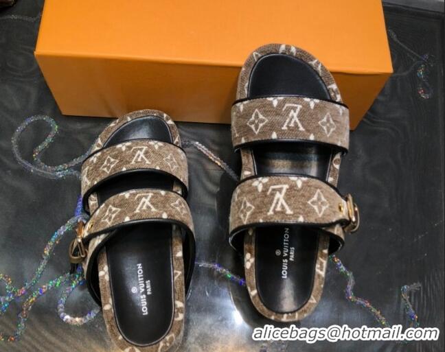 Discount Louis Vuitton Jumbo Monogram Velvet Flatform Slide Sandals 121674 Khaki