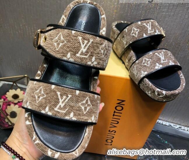 Discount Louis Vuitton Jumbo Monogram Velvet Flatform Slide Sandals 121674 Khaki