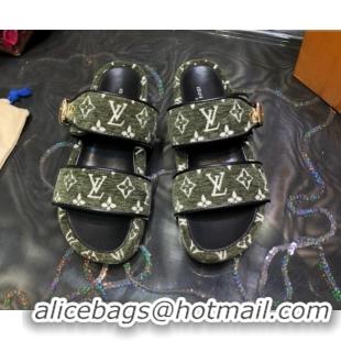 Discounts Louis Vuitton Jumbo Monogram Velvet Flatform Slide Sandals 121674 Green