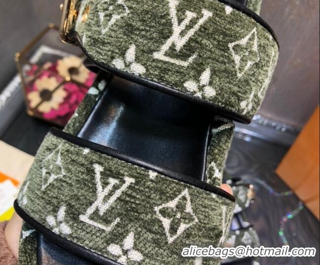 Discounts Louis Vuitton Jumbo Monogram Velvet Flatform Slide Sandals 121674 Green