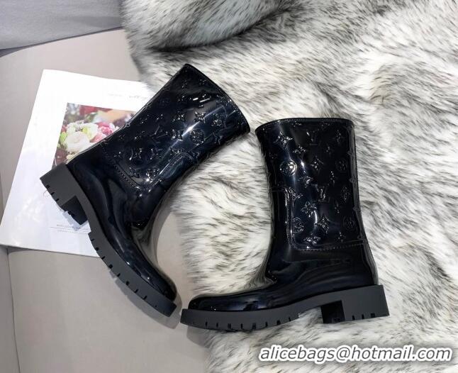 Top Design Louis Vuitton Drops Rubber Flat Half Boots Black