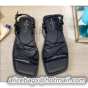 Low Price Louis Vuitton Nova Lambskin Strap Flat Sandals 121691 Black