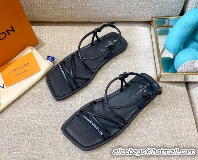 Low Price Louis Vuitton Nova Lambskin Strap Flat Sandals 121691 Black