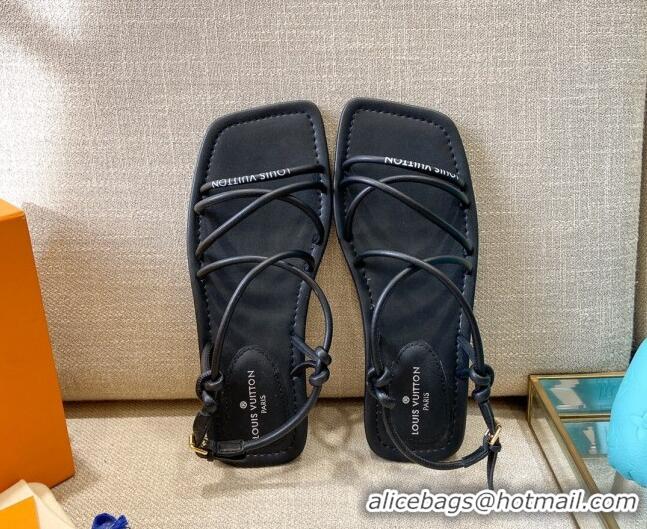 Low Price Louis Vuitton Nova Lambskin Strap Flat Sandals 121691 Black