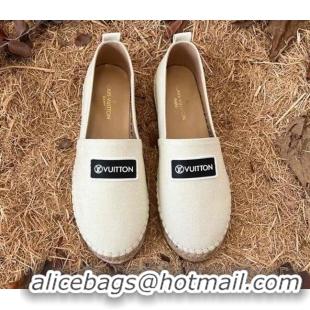 New Style Louis Vuitton Logo Patch Canvas Espadrilles 121743 Cream White