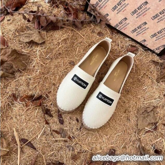 New Style Louis Vuitton Logo Patch Canvas Espadrilles 121743 Cream White