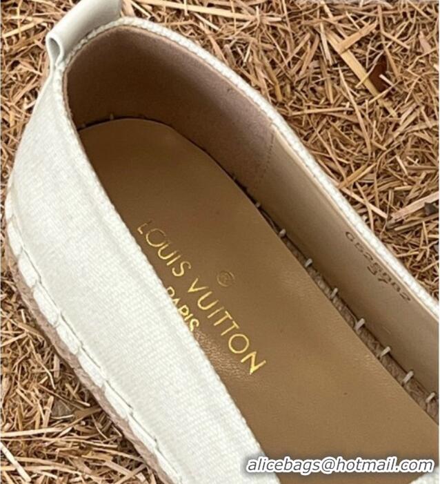 New Style Louis Vuitton Logo Patch Canvas Espadrilles 121743 Cream White