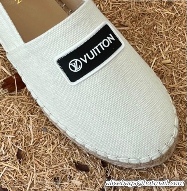 New Style Louis Vuitton Logo Patch Canvas Espadrilles 121743 Cream White