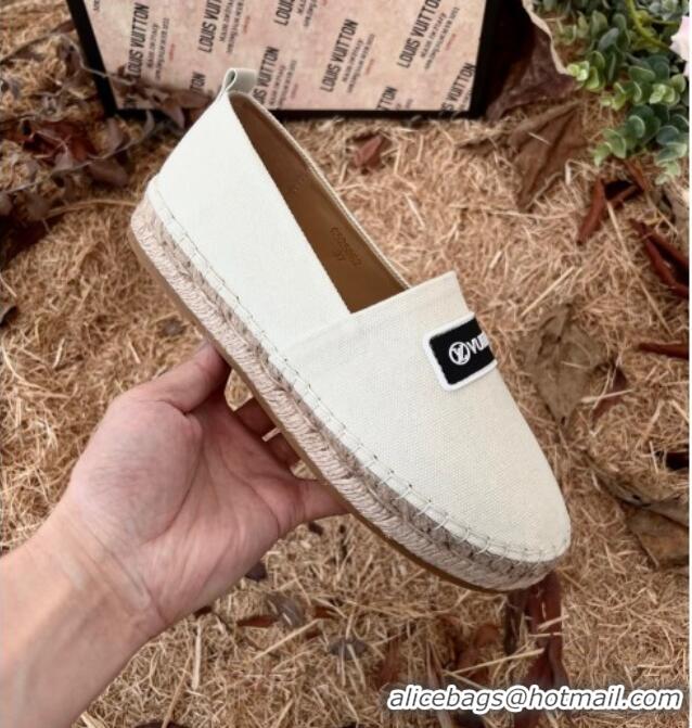 New Style Louis Vuitton Logo Patch Canvas Espadrilles 121743 Cream White