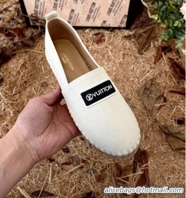 New Style Louis Vuitton Logo Patch Canvas Espadrilles 121743 Cream White