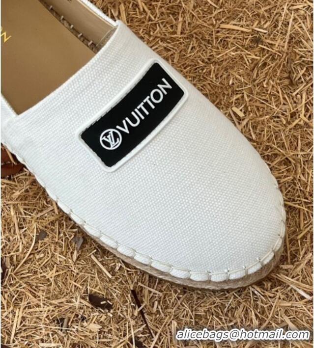 Top Quality Louis Vuitton Logo Patch Canvas Espadrilles 121743 Chalk White