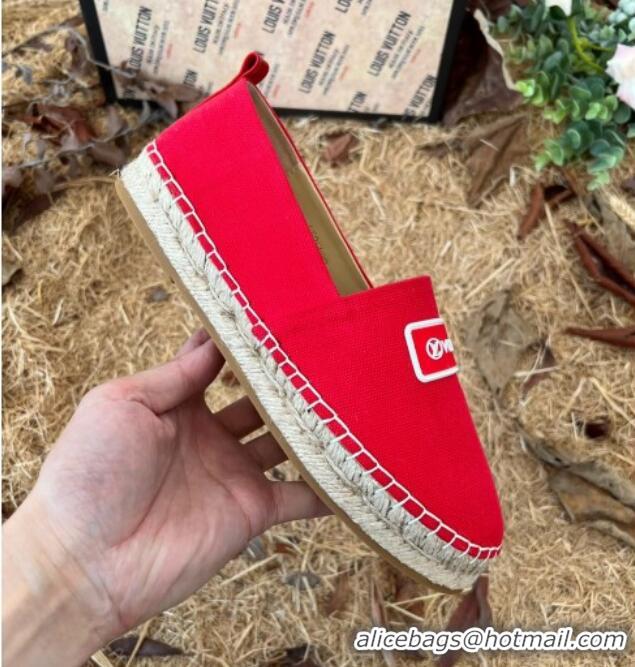 Good Product Louis Vuitton Logo Patch Canvas Espadrilles 121743 Red