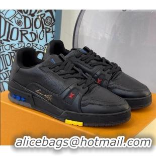 Most Popular Louis Vuitton LV Trainer Leather Sneakers 121785 Black