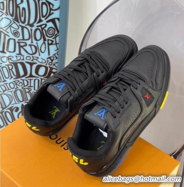 Most Popular Louis Vuitton LV Trainer Leather Sneakers 121785 Black