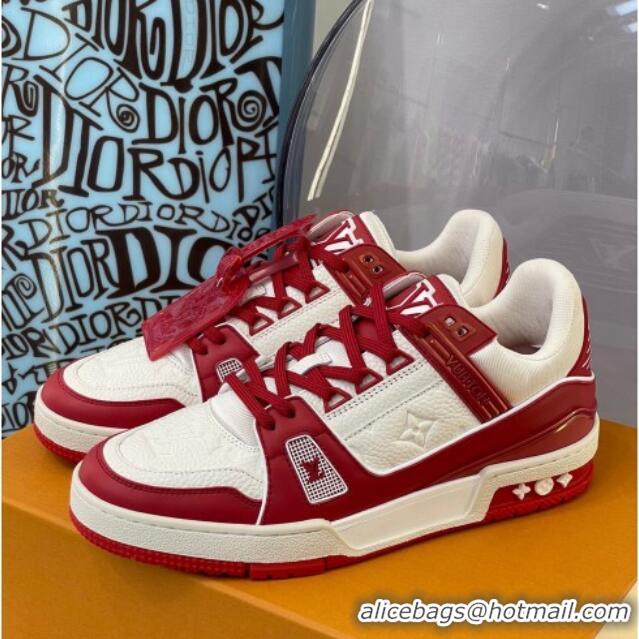 Good Quality Louis Vuitton LV Trainer Leather Sneakers 121785 White/Red