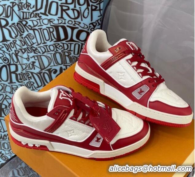 Good Quality Louis Vuitton LV Trainer Leather Sneakers 121785 White/Red