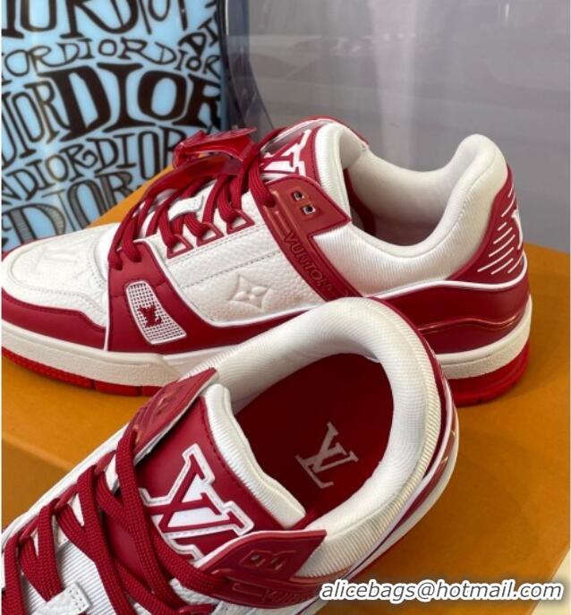 Good Quality Louis Vuitton LV Trainer Leather Sneakers 121785 White/Red