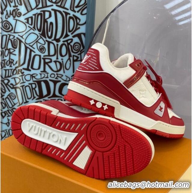 Good Quality Louis Vuitton LV Trainer Leather Sneakers 121785 White/Red