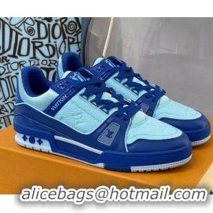 Discount Design Louis Vuitton LV Trainer Leather Sneakers 121785 Blue