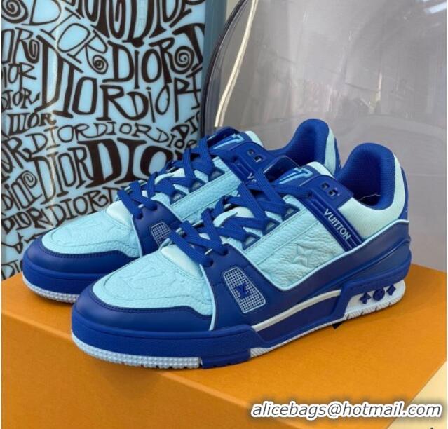 Discount Design Louis Vuitton LV Trainer Leather Sneakers 121785 Blue