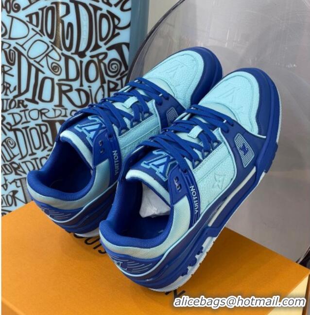 Discount Design Louis Vuitton LV Trainer Leather Sneakers 121785 Blue