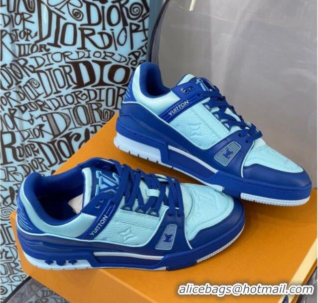 Discount Design Louis Vuitton LV Trainer Leather Sneakers 121785 Blue