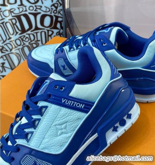 Discount Design Louis Vuitton LV Trainer Leather Sneakers 121785 Blue